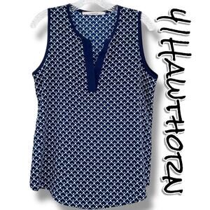 41 Hawthorn Beckett Navy Geometric Print Sleeveless Blouse Top  Womens Size S